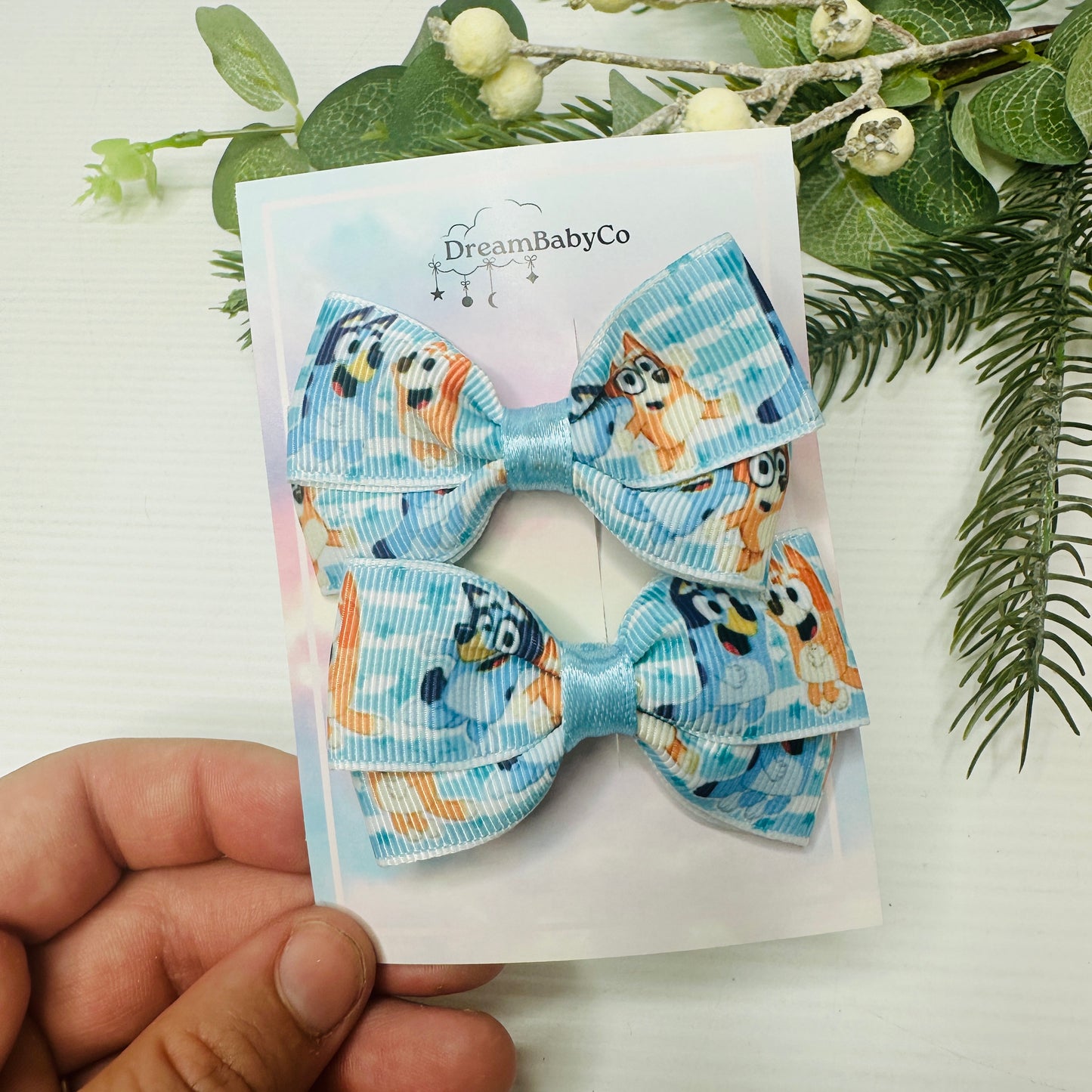 baby bluey kids bow hair clip set