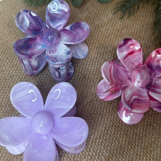 Marble Flower Hair Claw - Purples